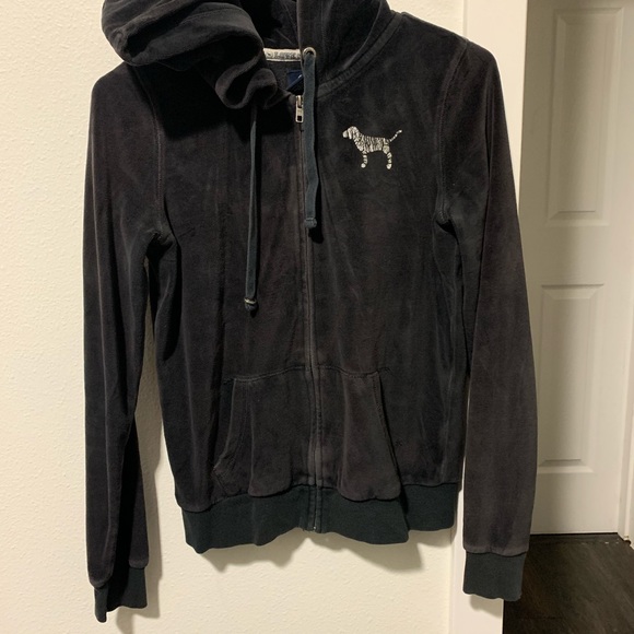 PINK velour zip up hoodie - Picture 1 of 4